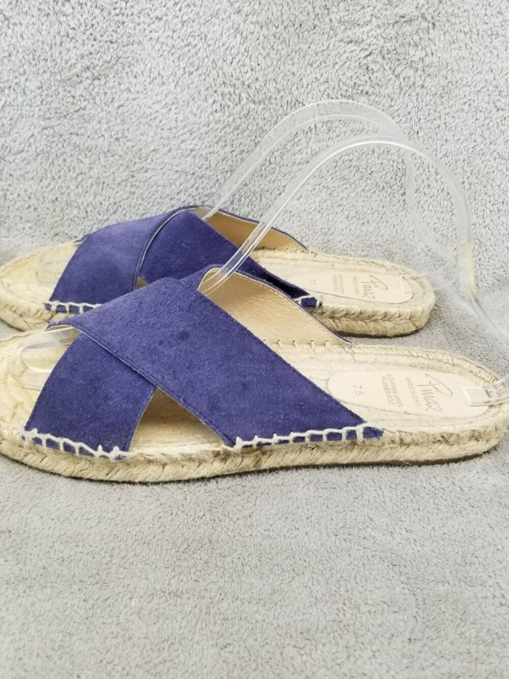 Pinaz Shoes Womens Size 7.5 Blue Leather Slip On Espadrille Sandals *Read*